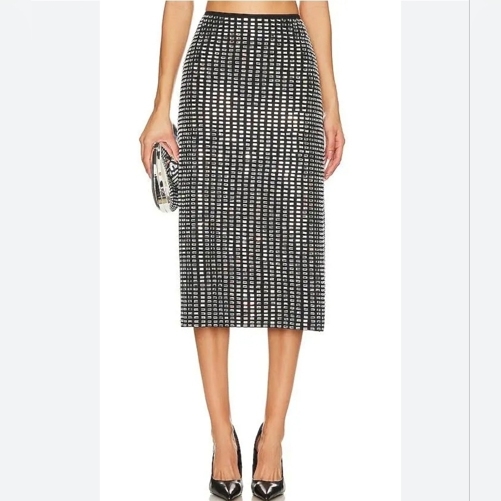 WeWoreWhat Black Geo Crystal Spandex Midi Skirt, Size Small